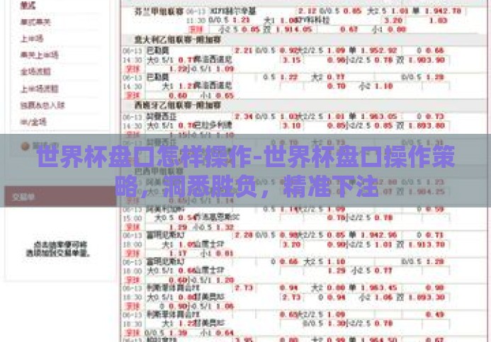 世界杯盘口怎样操作-世界杯盘口操作策略，洞悉胜负，精准下注