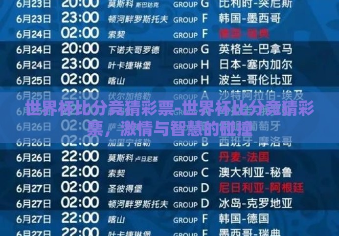 世界杯比分竞猜彩票-世界杯比分竞猜彩票,激情与智慧的碰撞 世界杯比分竞猜彩票-世界杯比分竞猜彩票,激情与智慧的碰撞