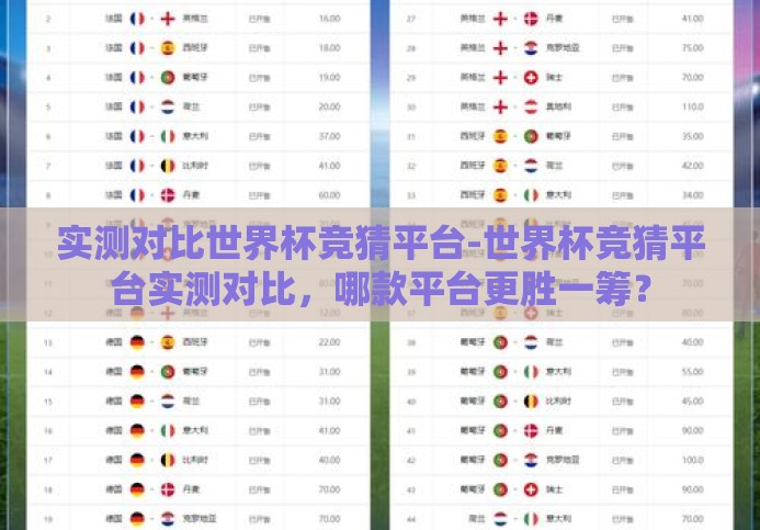 实测对比世界杯竞猜平台-世界杯竞猜平台实测对比,哪款平台更胜一筹? 实测对比世界杯竞猜平台-世界杯竞猜平台实测对比,哪款平台更胜一筹?