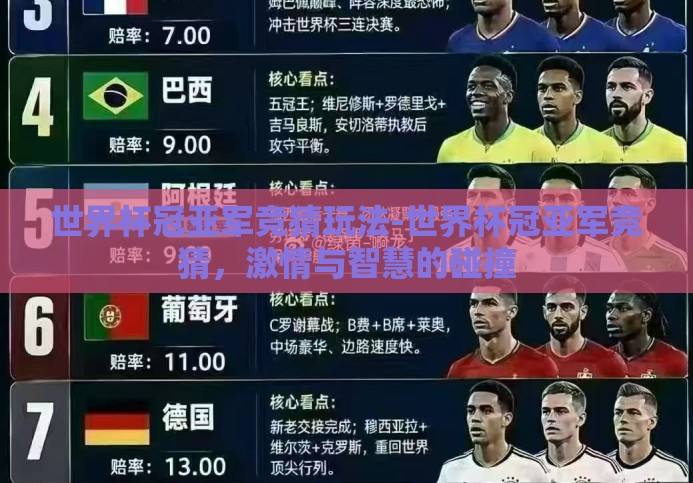 世界杯冠亚军竞猜玩法-世界杯冠亚军竞猜,激情与智慧的碰撞 世界杯冠亚军竞猜玩法-世界杯冠亚军竞猜,激情与智慧的碰撞