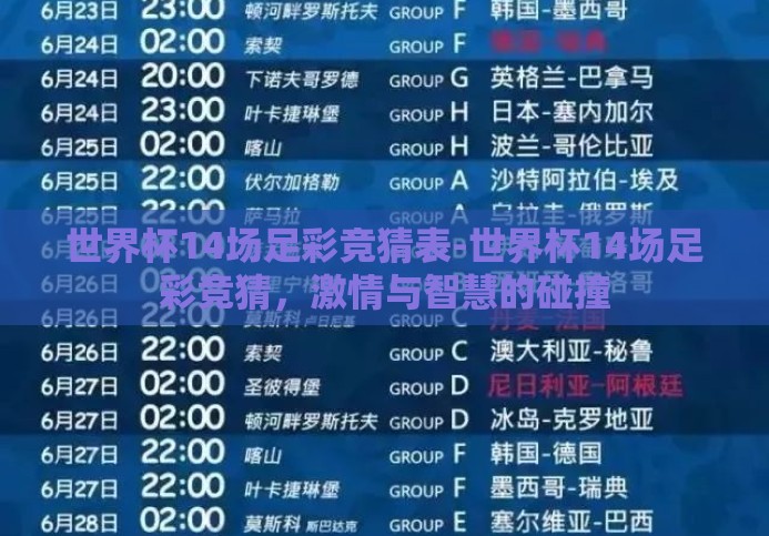世界杯14场足彩竞猜表-世界杯14场足彩竞猜，激情与智慧的碰撞