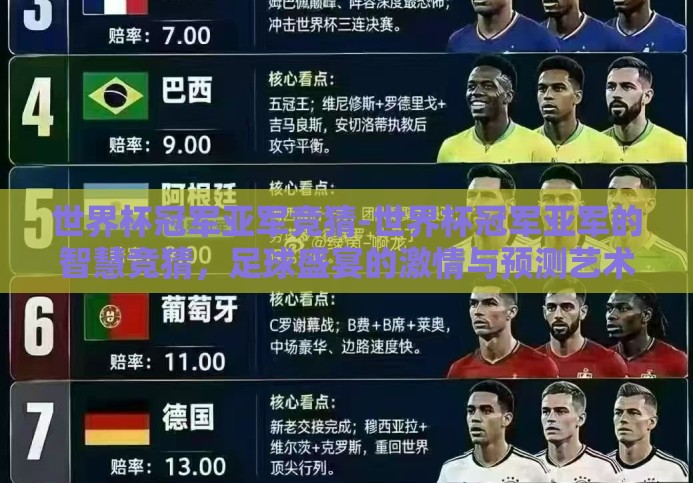 世界杯冠军亚军竞猜-世界杯冠军亚军的智慧竞猜，足球盛宴的激情与预测艺术