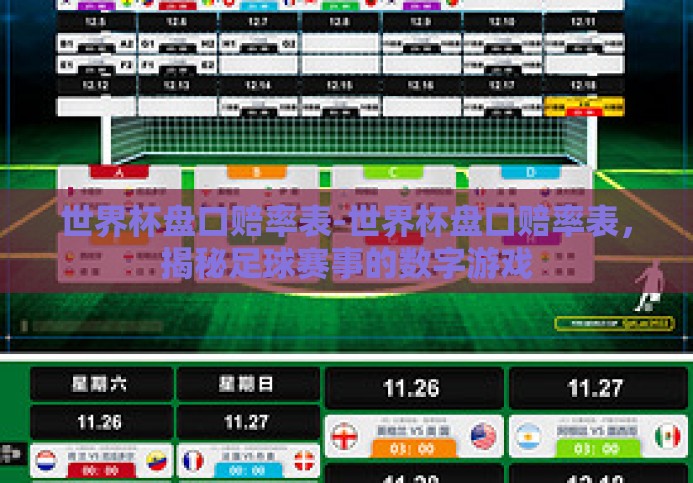 世界杯盘口赔率表-世界杯盘口赔率表，揭秘足球赛事的数字游戏