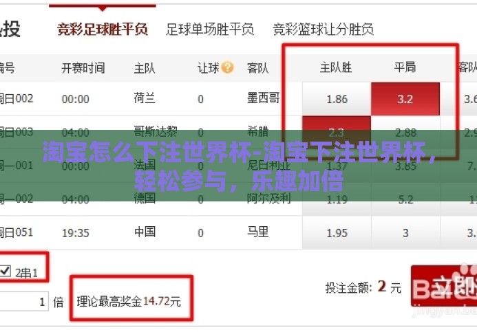淘宝怎么下注世界杯-淘宝下注世界杯,轻松参与,乐趣加倍 淘宝怎么下注世界杯-淘宝下注世界杯,轻松参与,乐趣加倍
