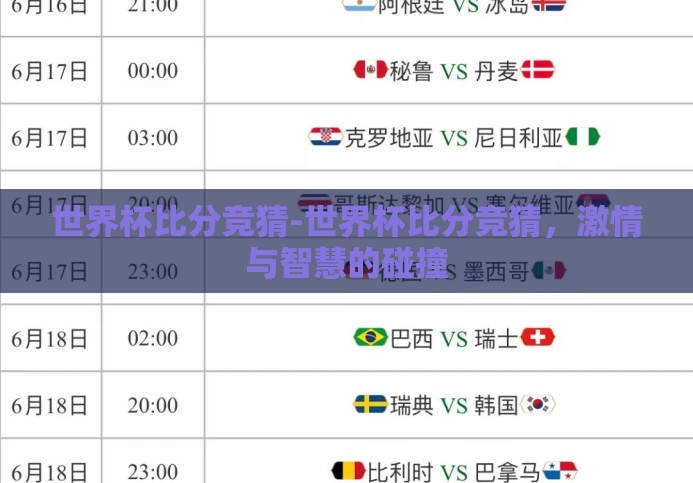 世界杯比分竞猜-世界杯比分竞猜,激情与智慧的碰撞 世界杯比分竞猜-世界杯比分竞猜,激情与智慧的碰撞