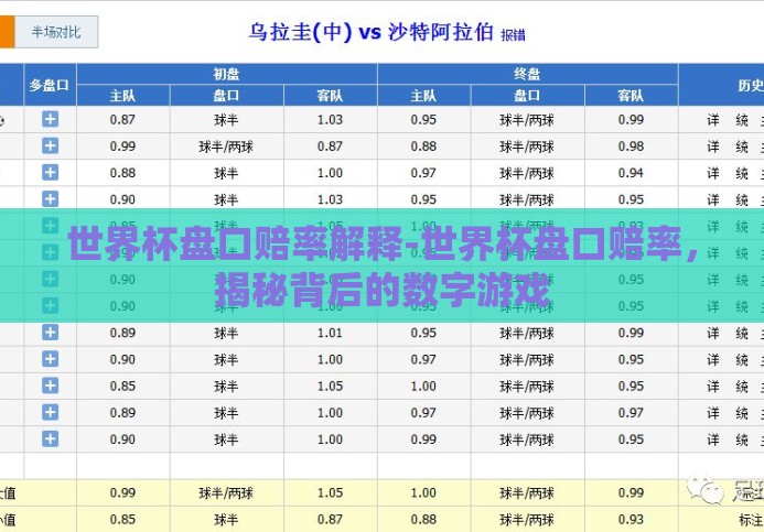 世界杯盘口赔率解释-世界杯盘口赔率，揭秘背后的数字游戏