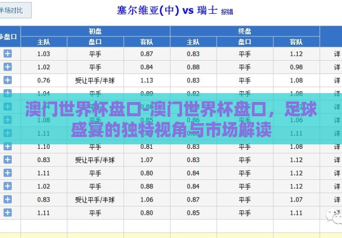 澳门世界杯盘口-澳门世界杯盘口，足球盛宴的独特视角与市场解读